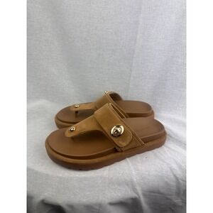Universal Thread Womens Suede Platform Thong Sandals Brown Gold Turn Lock Size 5